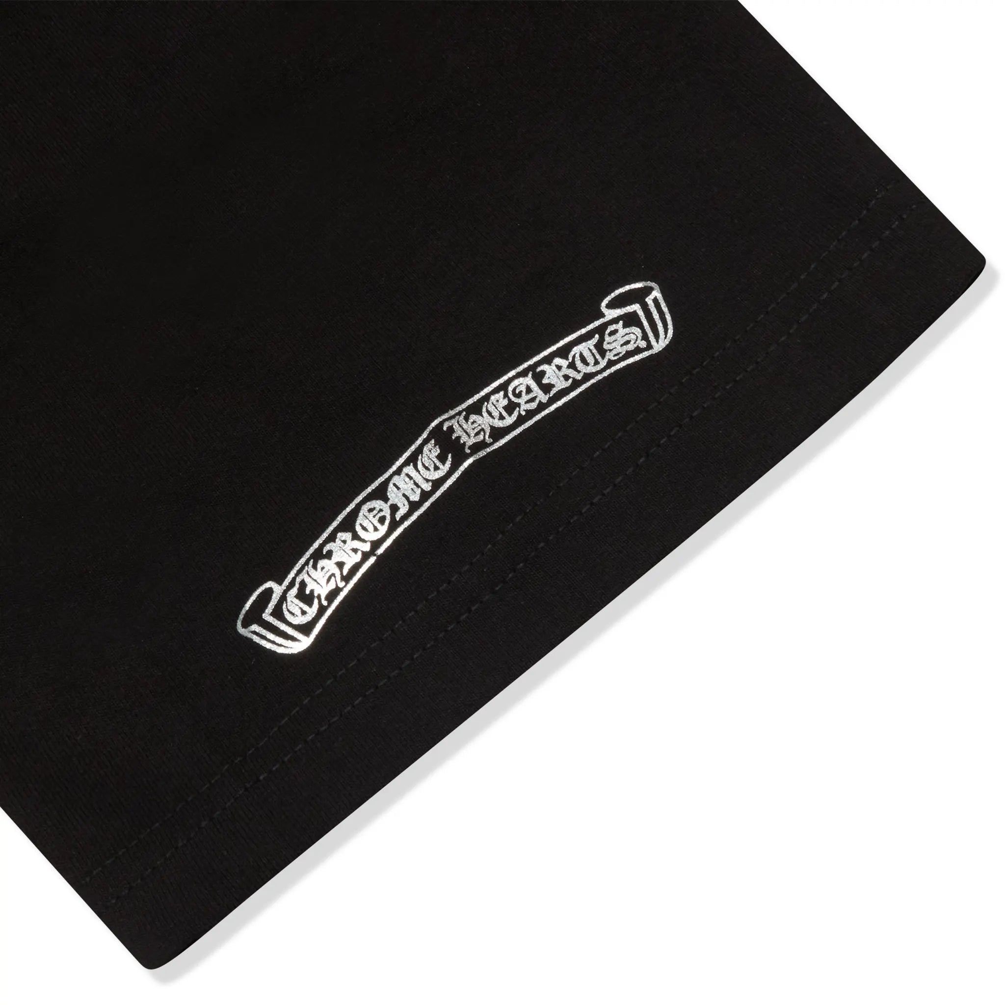 Sleeve View of Chrome Hearts Silver Logo Black T-Shirt